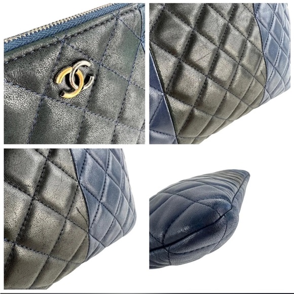 Auth Chanel CC Two-Toned Matelassé Lambskin Clutch Bag - Picture 6 of 6